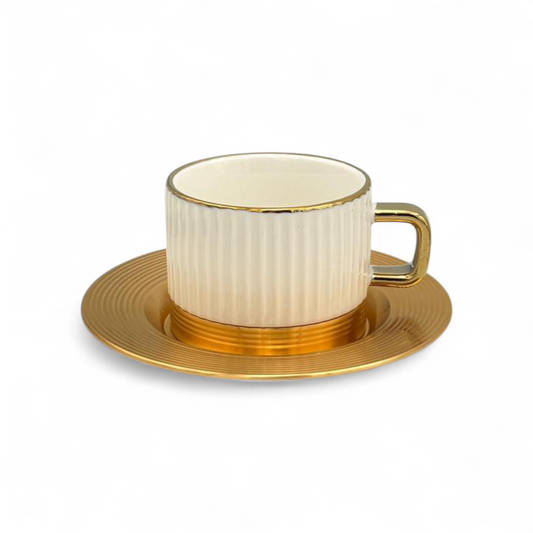 White Porcelain Coffee Cup Set with Gold Handles – Luxury Gift Box