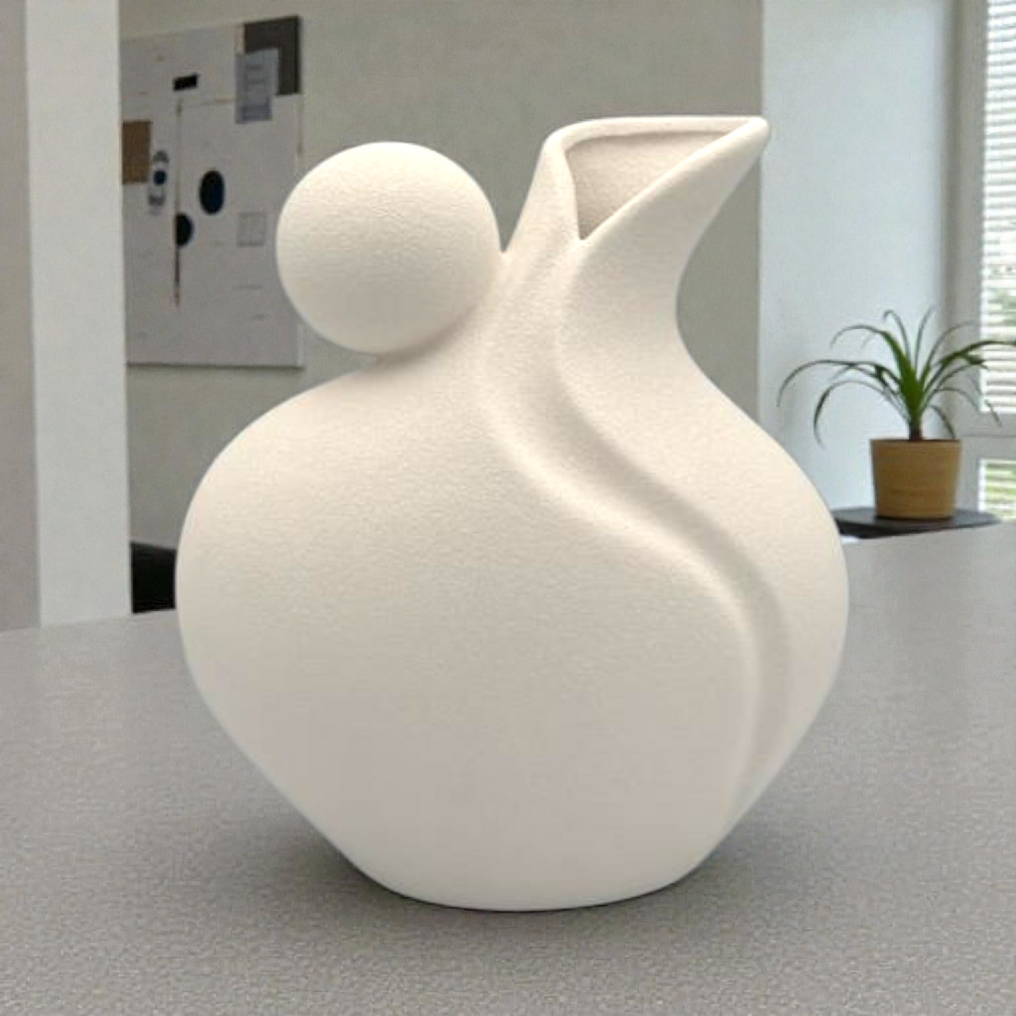 Big White Ribbed Ceramic Vase – Scandinavian Style Home Décor