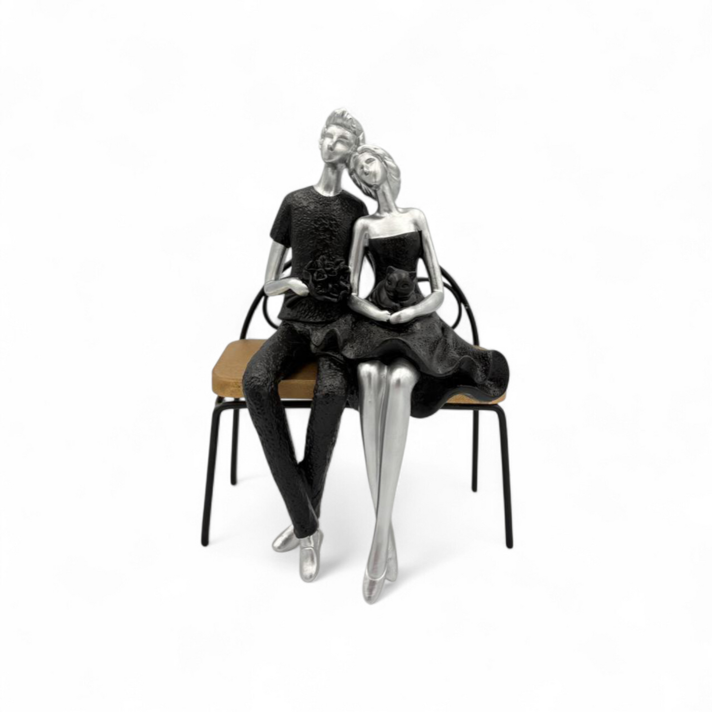 Family Figurine with Child – White & Gold Decorative Home Statue