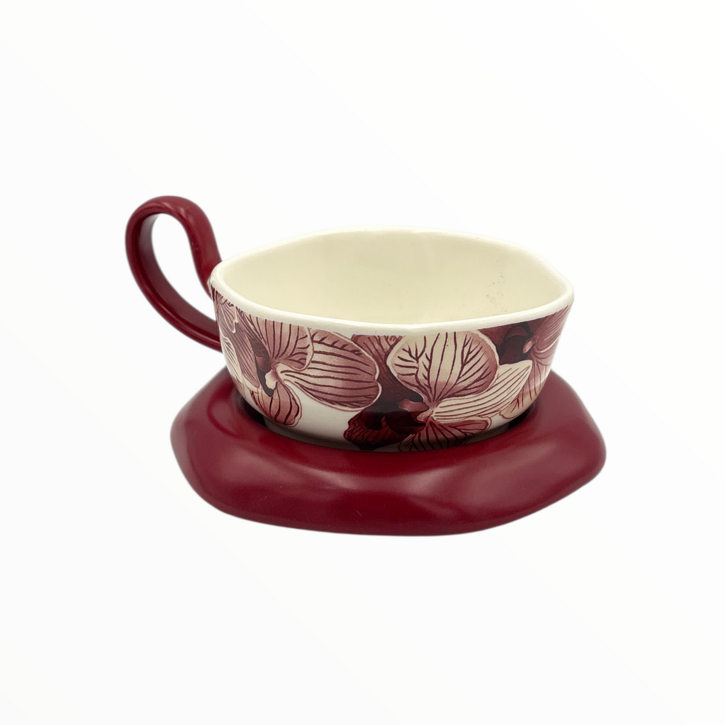 Floral Ceramic Cup and Saucer – Red Coffee Cup Set 270ml