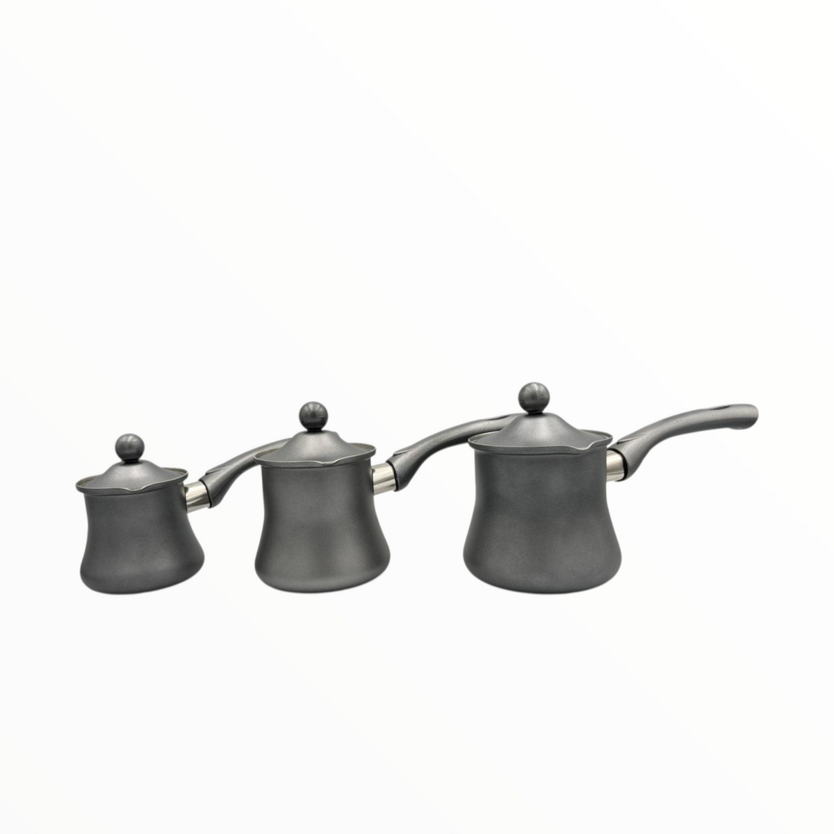 Granite Grey Turkish Coffee Pot Set  – 3 Sizes, Matte Finish